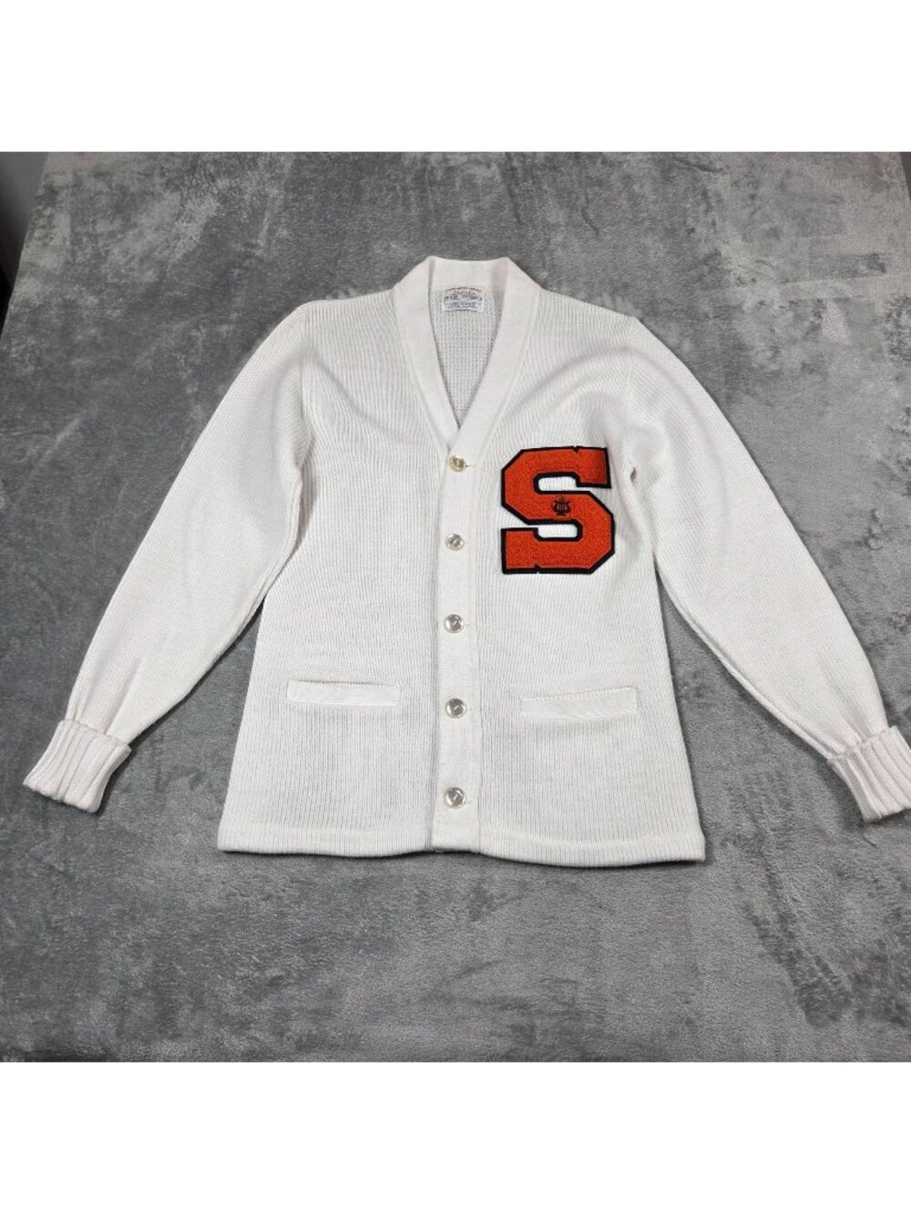 Vintage Bristol Products Cardigan Mens 38 White Orange S Varisty Letterman USA